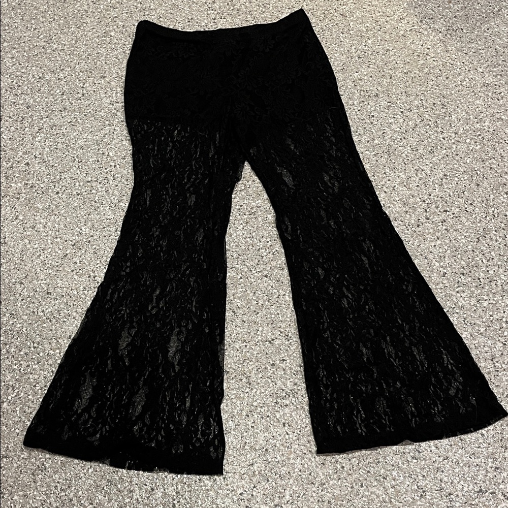 Black Lace Flared  Bathing Suit cover up pants Pants Sz L Shorts under pants